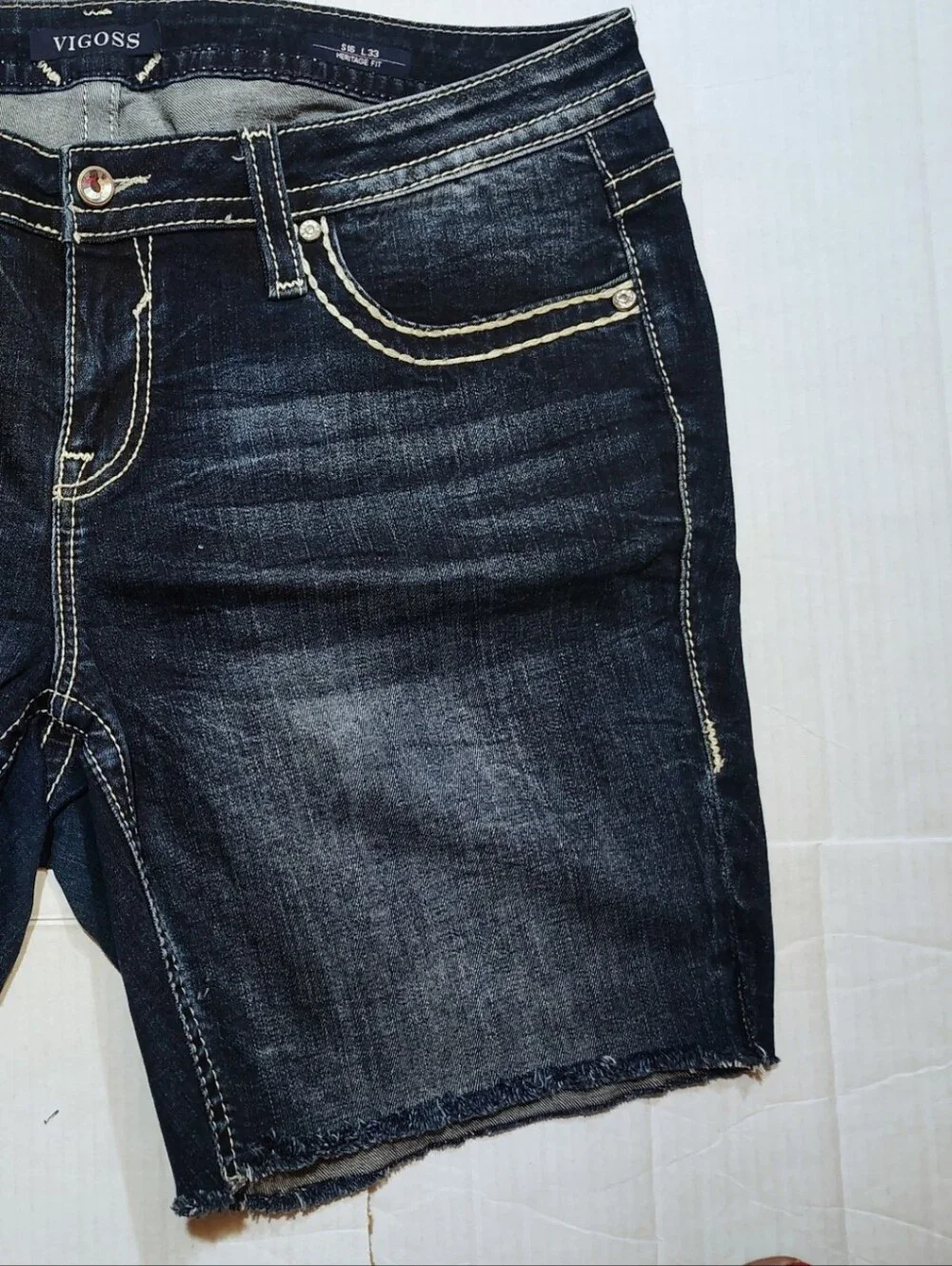 Vigoss Bermuda Shorts, Women Denim Embroidered Pockets Distressed, Blue, 16
